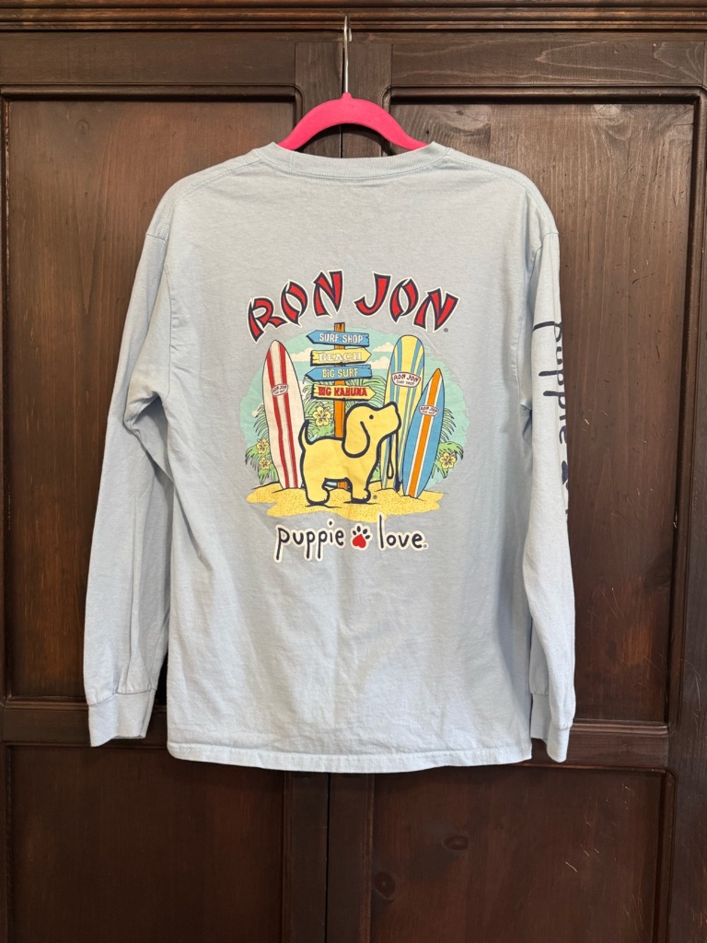 Puppie Love x Ron Jon Surf Shop Light Blue Long-Sleeve Tee size Medium